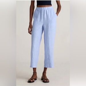 Quince Sky Blue European Linen Crop Trousers Elastic Waist